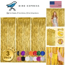 Gold Foil Fringe Backdrop Curtains 3.3x8.2 ft Tinsel Streamers for Party Events
