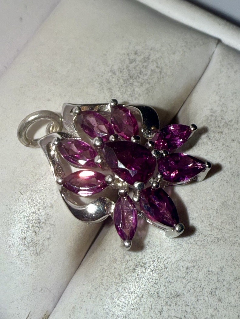 ESTATE Solid Sterling Silver Pink Tourmaline Clus… - image 2