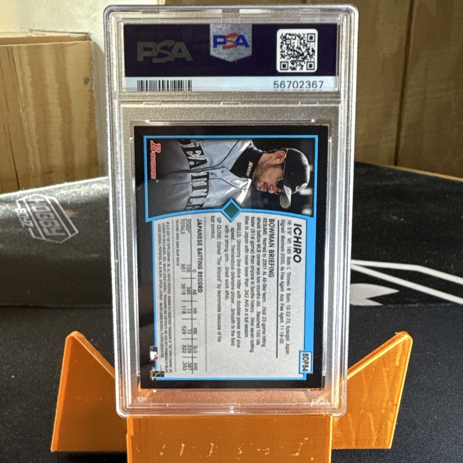Bowman 2001 Draft Picks #84 Ichiro Suzuki Mariners RC  PSA 9 56702367 view 2