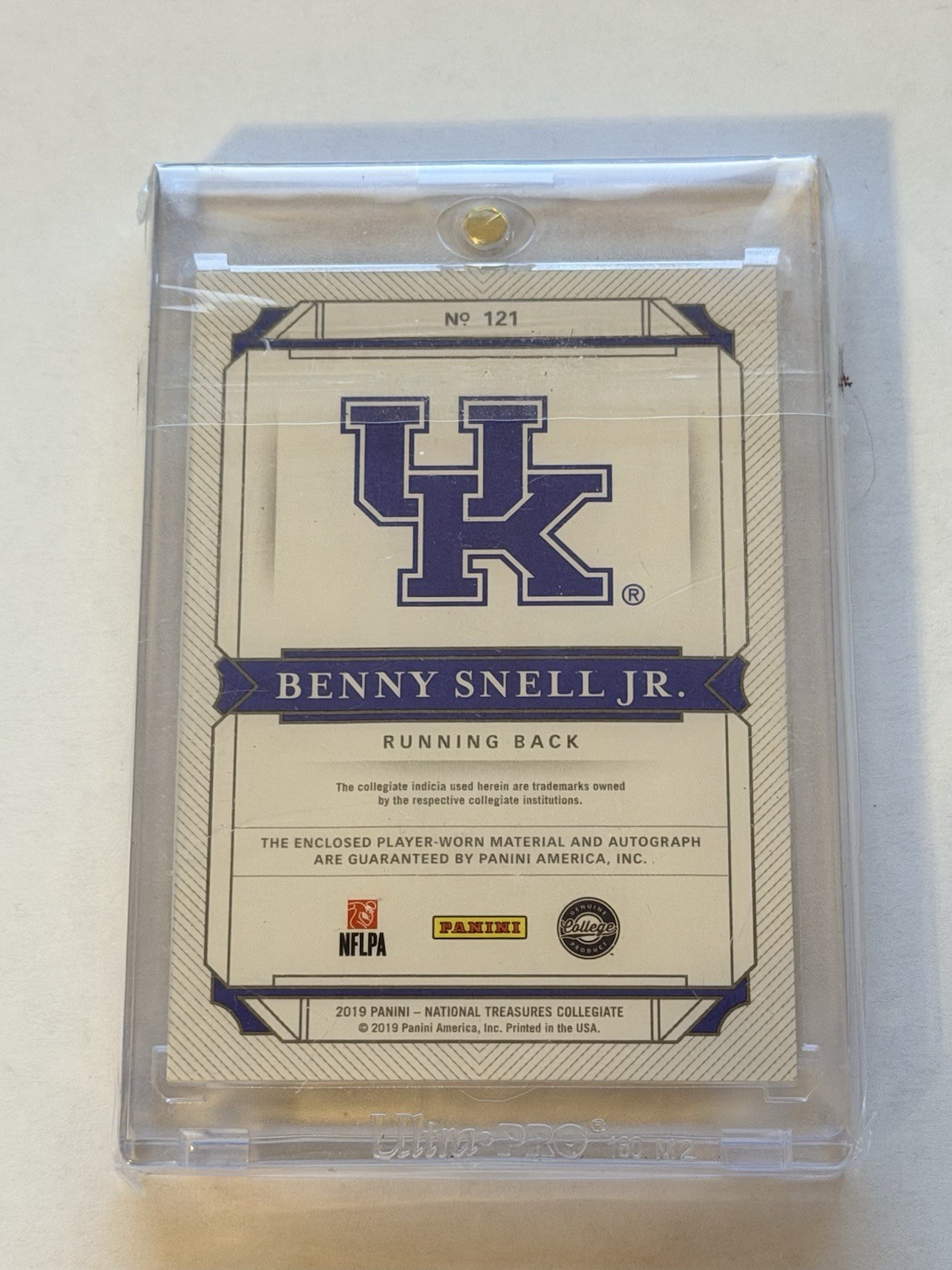 1/1 Benny Snell Jr RPA Auto Logo 2019 National Treasures Steelers Kentucky view 2