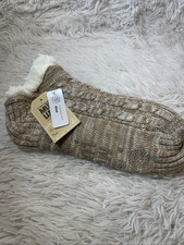 Muk Luks Short Cabin Socks Women  s L/XL 8.5-11 Tan White Non Skid New NWT
