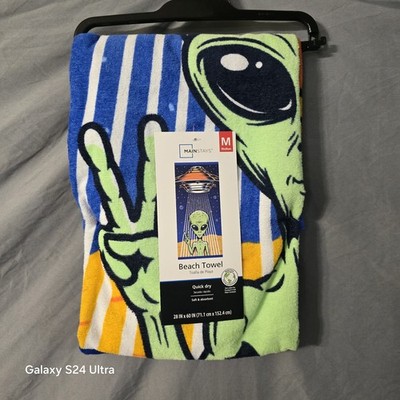 Mainstays UFO Alien Beach Towel 28x60 Med. Terry Summer Pool Space Quick Dry NEW