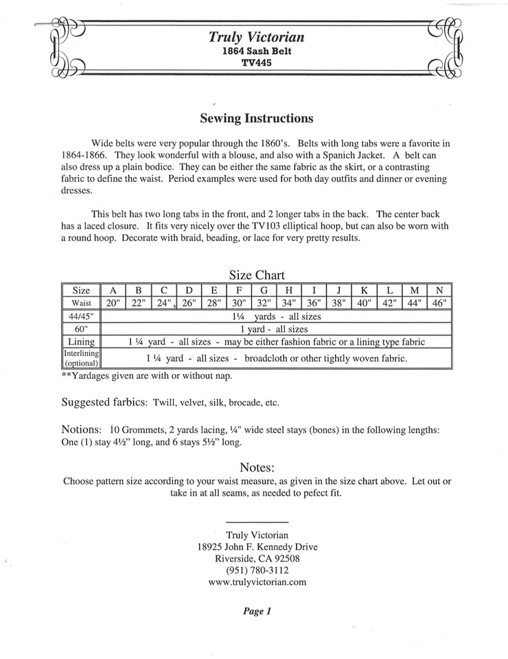 2011 Truly Victorian TV444 1864 Sash Belt sewing pattern uncut - Image 2 of 3