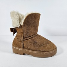 Bebe Baby/Toddler Brown Faux Suede Fur Lined Winter Boots Size 7 Bow Logo Warm
