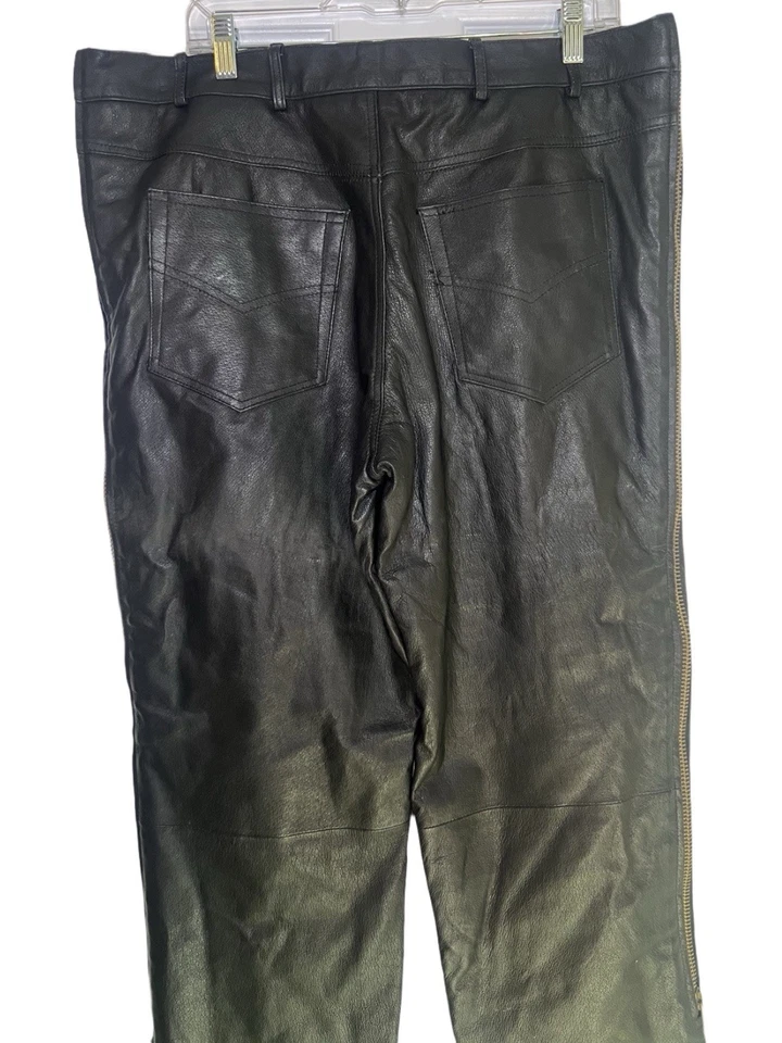 复古美国自行车手梦幻服装皮革机车裤尺寸 40x30 侧拉链 — 第 2/4 张图片