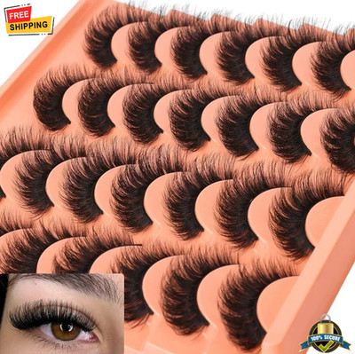 14 Pairs Natural Faux Mink Lashes   Thick Fluffy Cat Eye Extension Look