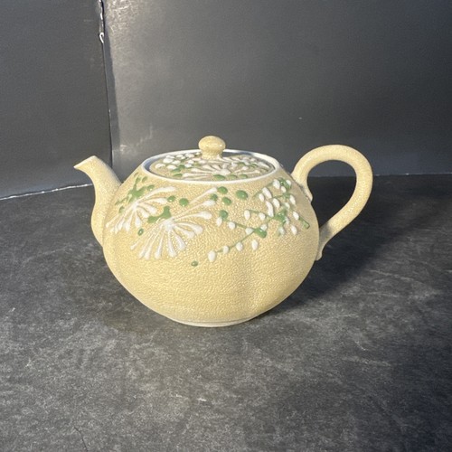 Tetera japonesa vintage con esmalte de piel de tiburón con cuentas decoración floral Moriage - Imagen 1 de 11