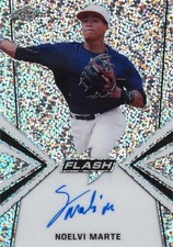 Noelvi Marte signed Baseball Card (Reds) 2019 Leaf Flash Rookie Refractor #BANM1. rookie card picture