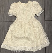 Vintage Gunne Sax Jessica McClintock Toddler Lace Dress Size 3/4 Ivory