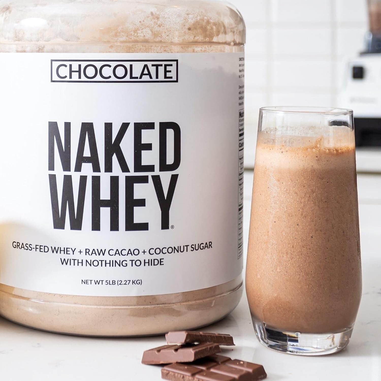 Naked Whey Chocolate Protein Powder, Only 3 Ingredients, Grass Fed Whey Protein