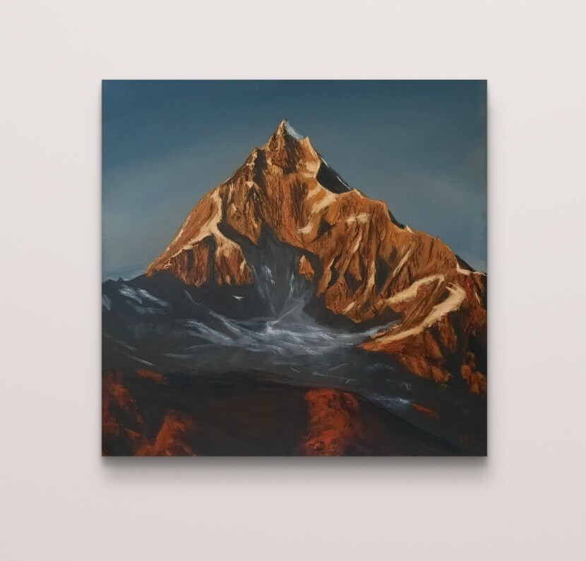 Paisaje Montañas Pintura Alpes Original Única Pintura Puesta de Sol Lienzo