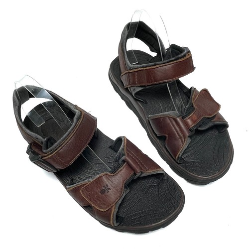 Frye Mens Leather Strap Sandals Sz 10 Brown Black Hook & Loop Closure Open Toe