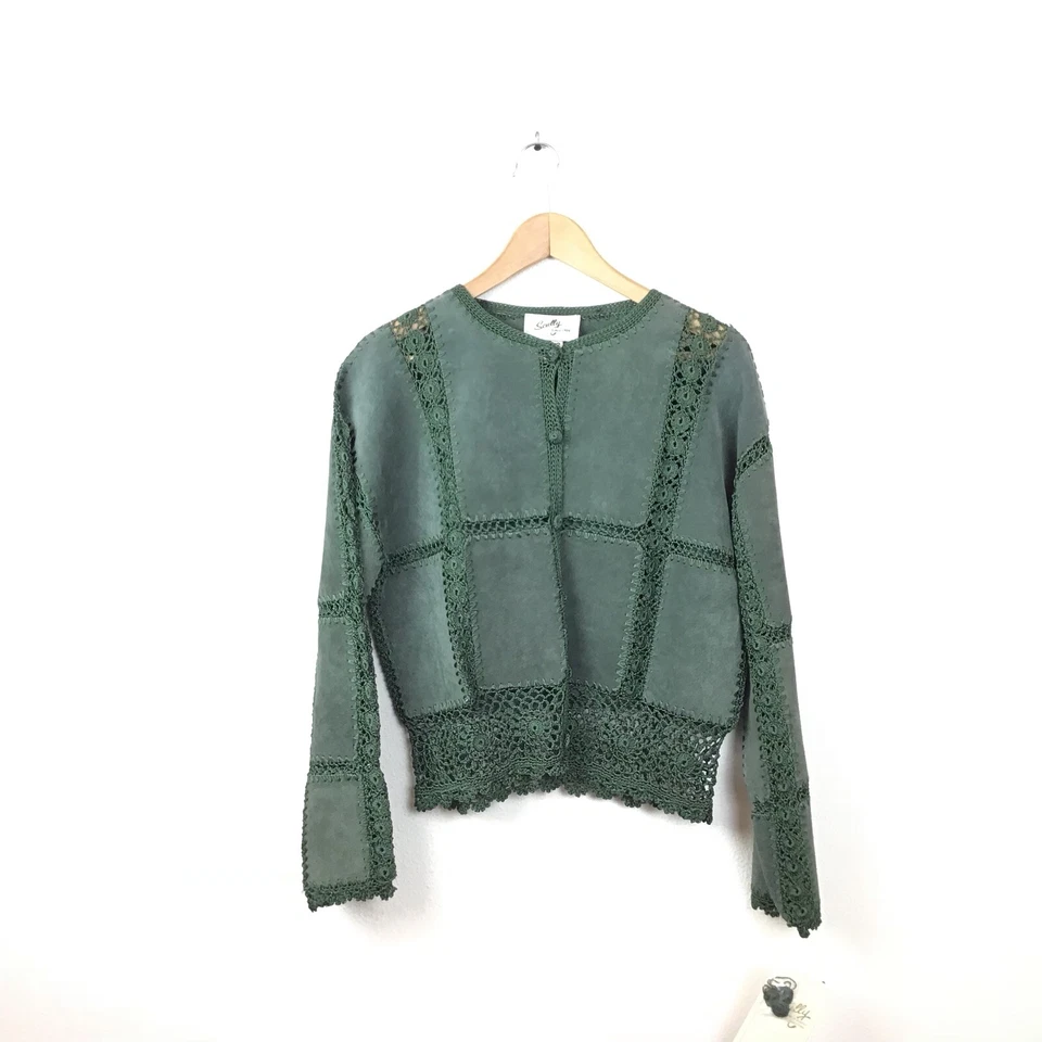 Scully Leather Jacket 12 Green Suede Crochet VTG NWT Deadstock Women’s Rodeo - Image 2 of 4