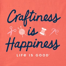 NWT Women's Life is Good Craftiness Is Happiness Orange SS Crusher Vee