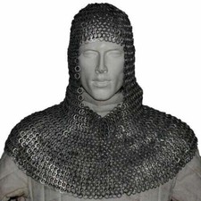 Medieval Chain mail Hood Costume Round Riveted with Flat Washer Chainmail Coif