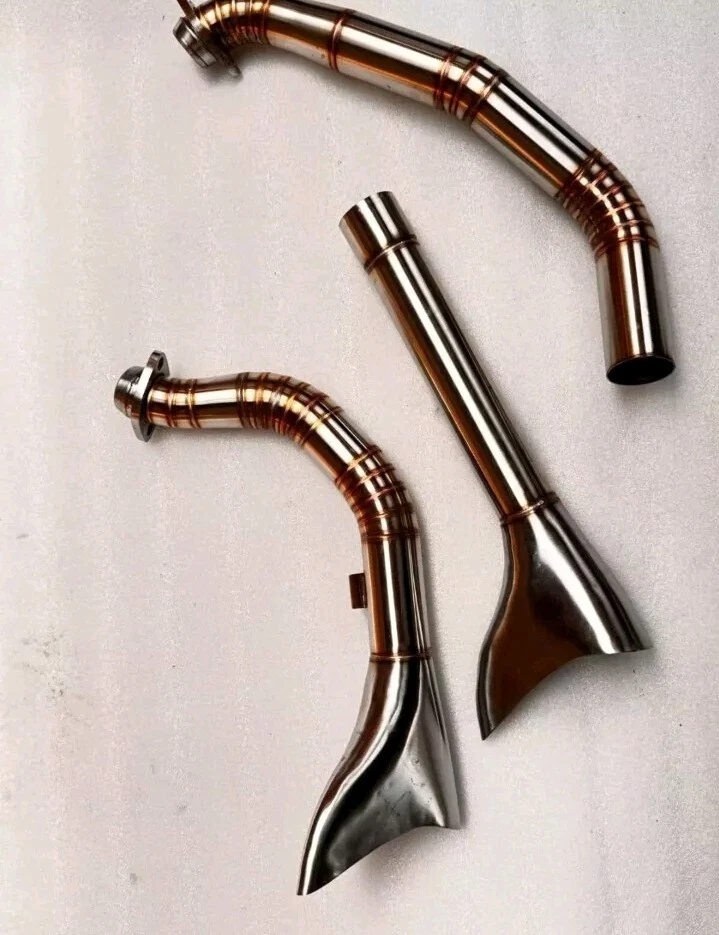 Custom Fishtail 2-Into-2 Exhaust Fit For Harley-Davidson Evolution Engine  - Image 2 of 4