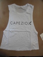 White Capezio Logo Tank top Great Dance Coverup Classwear Large armhole