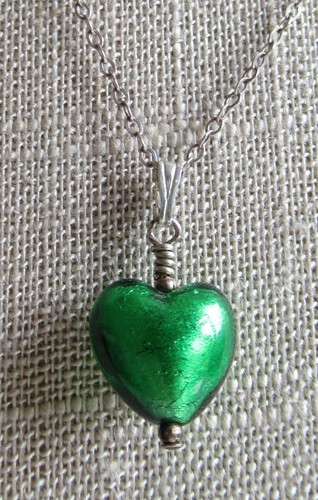 COLLANA CIONDOLO CUORE IN VETRO VERDE LAMINATO ARGENTO STERLING 16" 3,18g (24654) - Foto 3 di 9