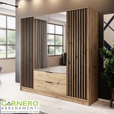 Armadio 4 ante con specchio moderno 206x200cm quercia nero camera letto MILLER