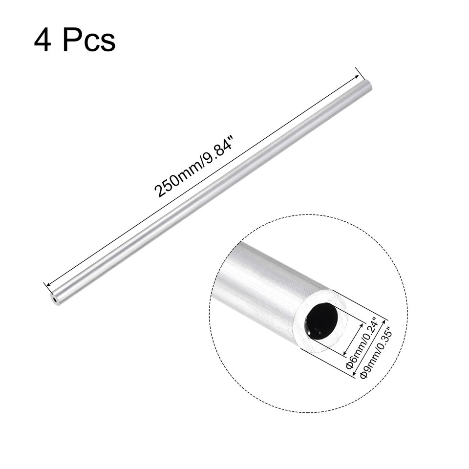 6063 Aluminum Round Tube 9mm OD 6mm Inner Dia 250mm Length Pipe Tubing