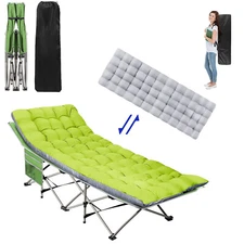 Folding Cot Sleeping Bed w/Removable Cotton Mattress Carry Bag for Camping Green