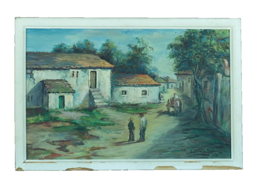 Tableau ancien école Portugaise Lisbonne scène animée village Lucília DE BRITO - Photo 11/11