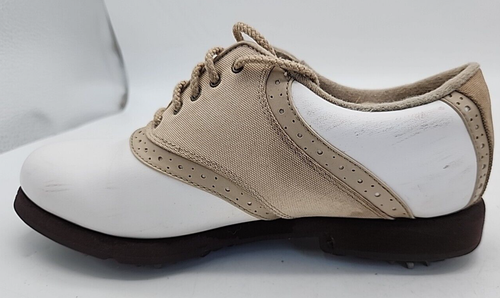 Scarpe da golf FootJoy GreenJoy da donna taglia USA 6,5 M bianco marrone sella 48746 - Foto 4 di 13
