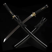 Polished T10 Steel Clay Tempered Japanese Samurai Wakizashi Sword Full Tang