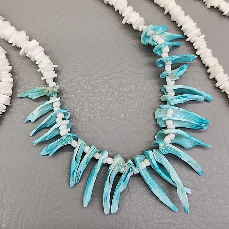 Lote de 3 brazaletes collar concha blanco astillado cuentas azul teñido puntiagudo  Foto 2 de 4