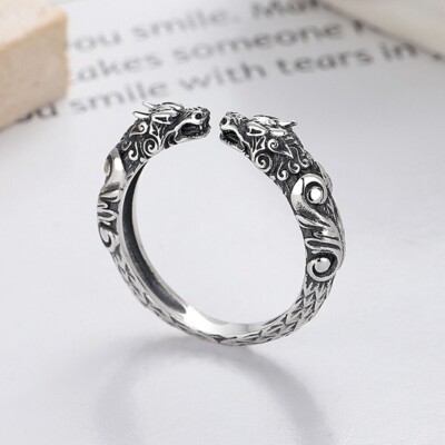 Women's Men's Ring Vintage Chinese Dragon Blessing Dragon Ring -