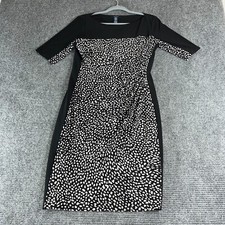 Chaps dress womens large black geometric side ruching short sleeve poly elastane