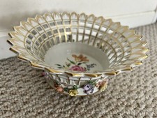 Dresden Footed Bowl Reticulated Floral Vintage