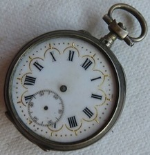 Vintage Pocket Watch open face silver carved case 39 mm. in diameter