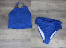 Womens Size Small Two Piece Bralette  High Rise Bathing Swimsuit Set Blue