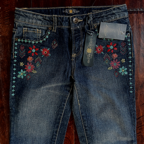 Lucky Brand Girls Classic Cate Skinny Embroidered Blue Denim Jeans Pants Size 12 - Picture 3 of 13