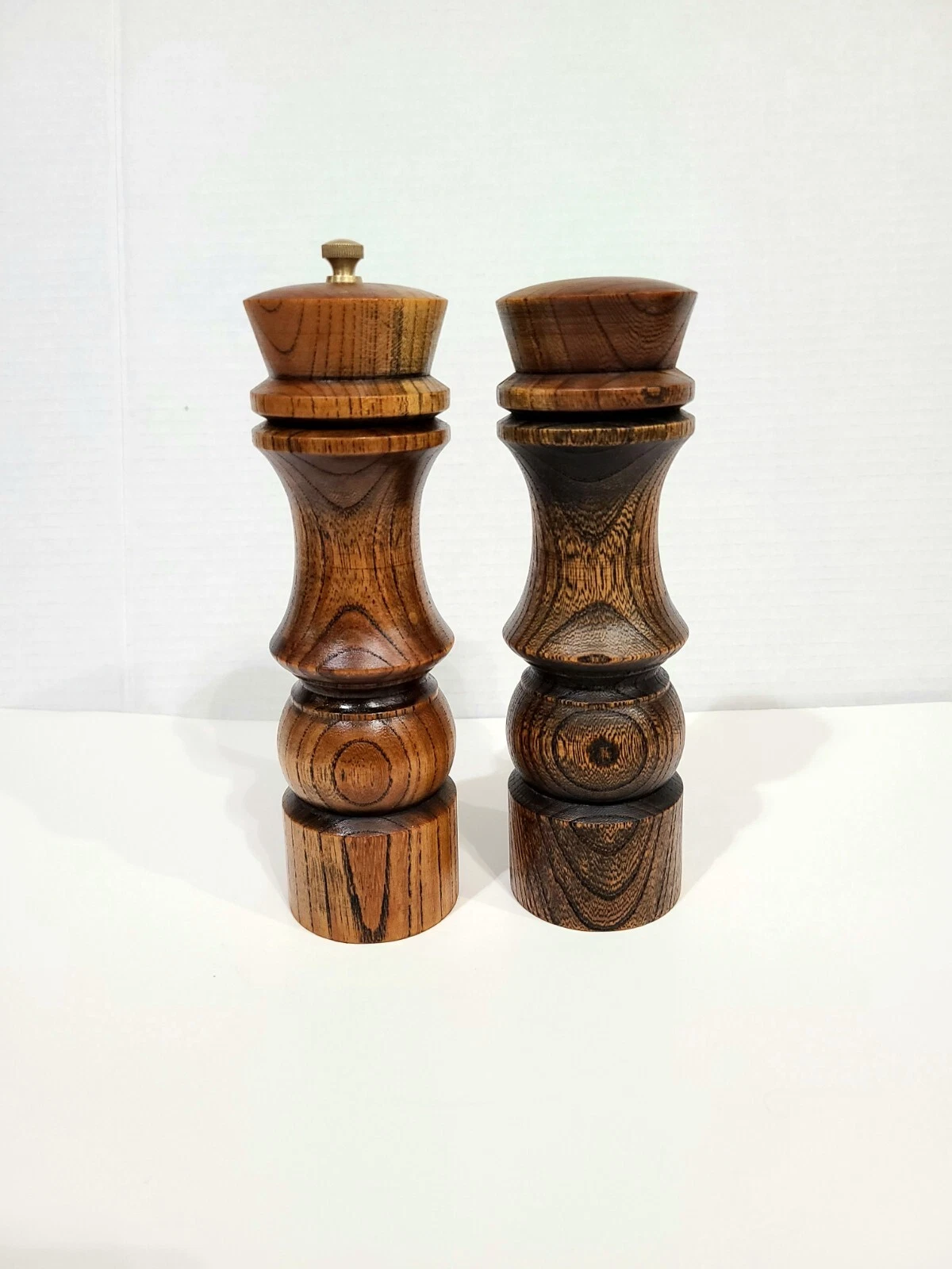 Vintage WOODEN SALT SHAKER AND PEPPER MILL GRINDER 8" NICE