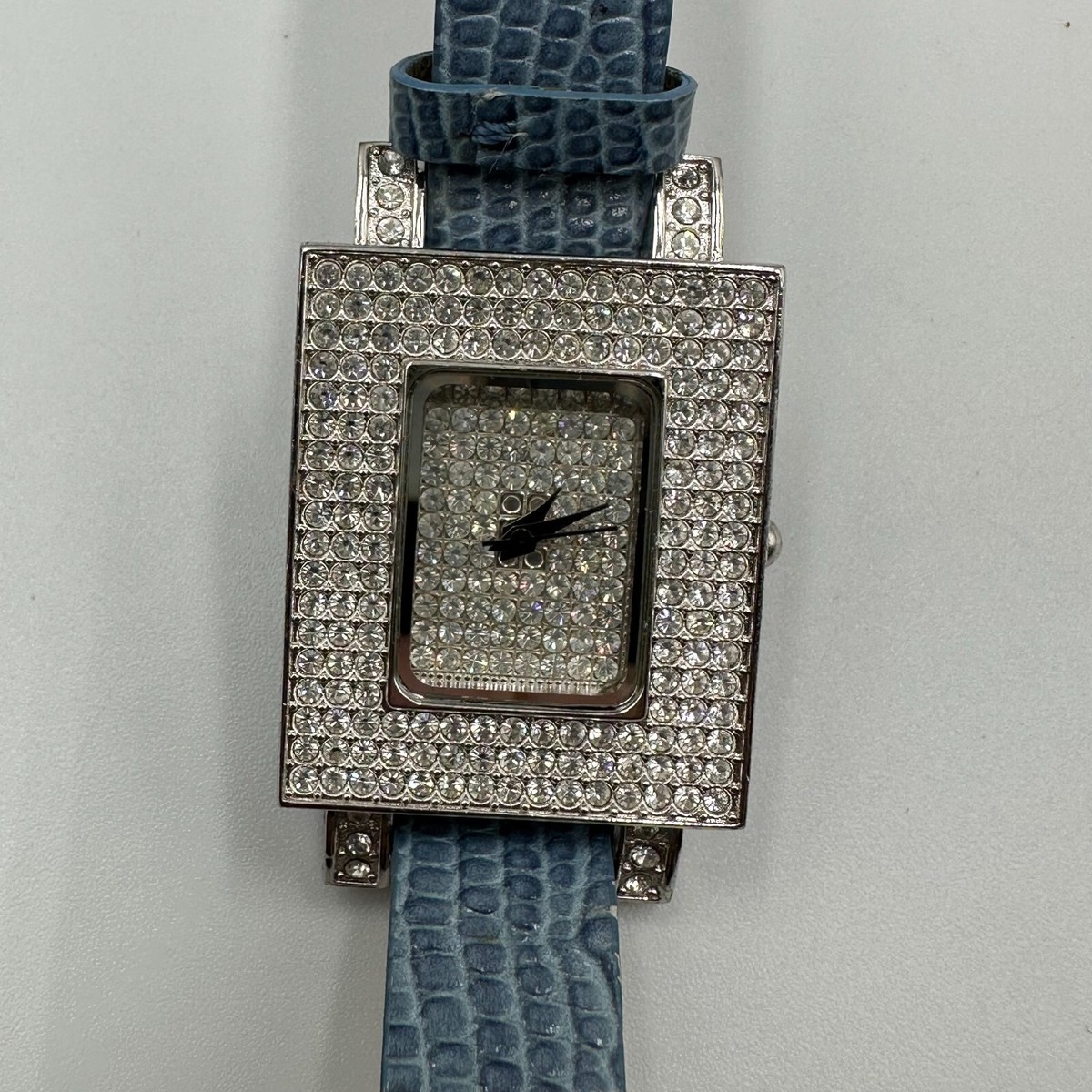 Adrienne Watch Women Rhinestone Bling Case Blue Leather Band  display picture 1