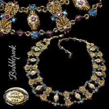 Antique Reproduction SWEET ROMANCE Rhinestone Jeweled Station Collar Necklace