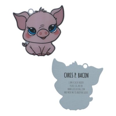 Chris P. Bacon the Trackable Tag  Traveltag Geocaching TB Nr Travelbug Schwein