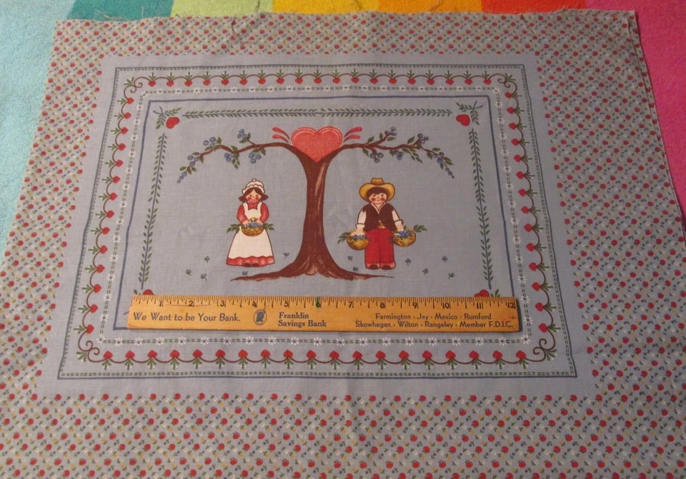 33" long x 44" wide Vintage Quilt Fabric 4 country Squares Barn heart Tree Chick - Image 2 of 4