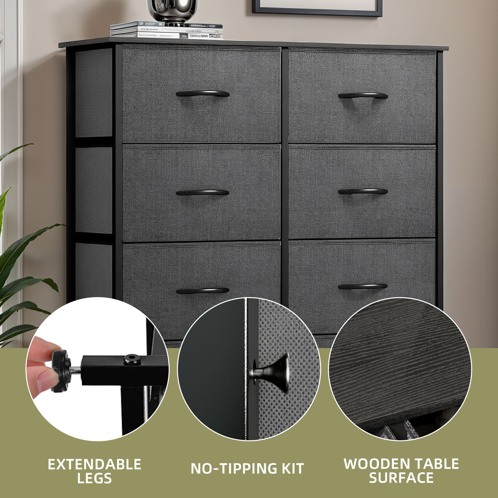 8 Drawer Dresser Gray Fabric Bedroom Organizer Livingroom Tower Chest of Storage