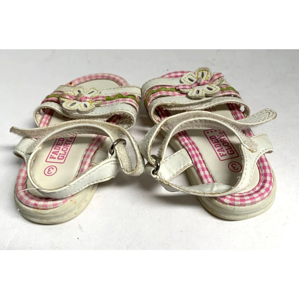 Sandalias blancas con gancho y bucle rosa floral gingh descoloridas Glory bebé niña infantil talla 3 Foto 2 de 3