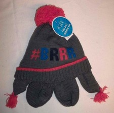 Childrens Place Gray Orange BRRRR Knit Hat  Mittens Medium 12-24MO NWTS 