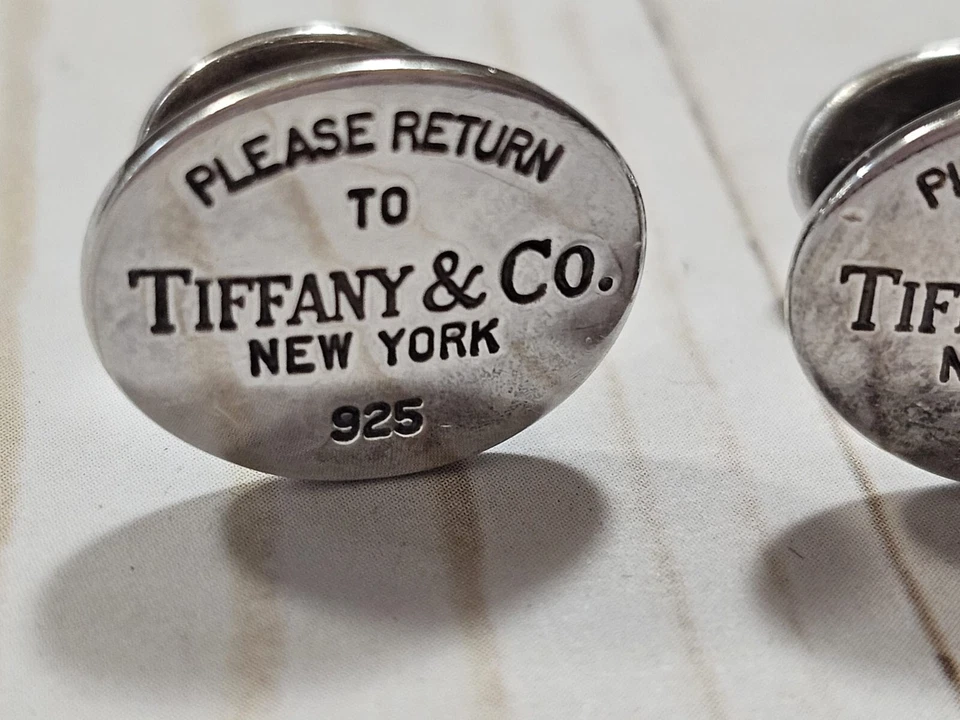 Abotoaduras ovais de prata esterlina 925 Tiffany & Co New York traseira fixa - Imagem 2 de 4