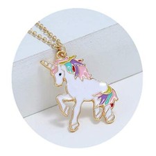 Girls Unicorn Necklace Pendant Cute Animal Colorful Jewelry Stainless Steel