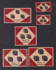 7 Antique Match Tag Sweden BN183718 Three Dice Dice