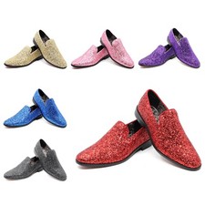 Men's Smoking Sparkly Glitter Dress Tuxedo Loafers Slip On Homecoming Prom Shoes