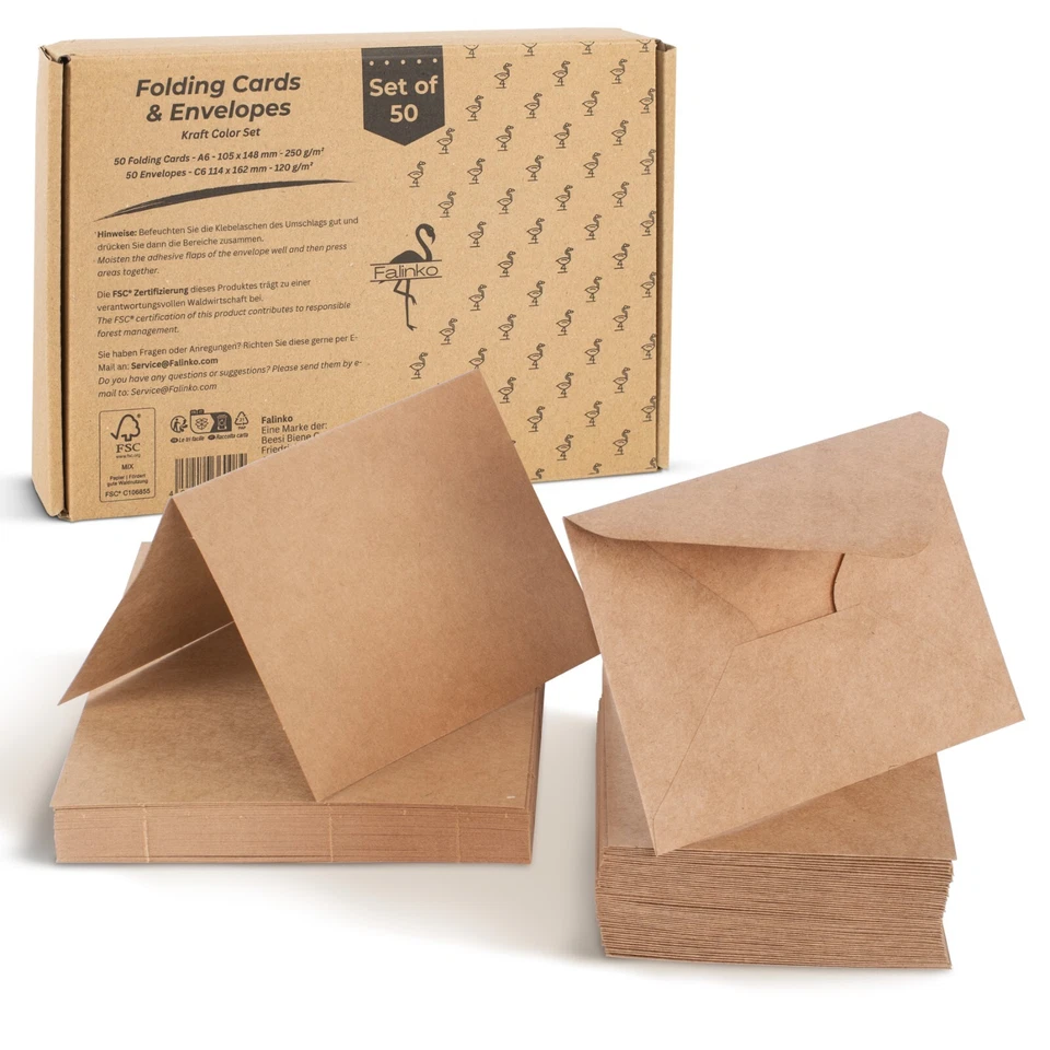 50x Faltkarten blanko mit Umschlag Kraftpapier I Klappkarten und Briefumschläge - Bild 2 von 4