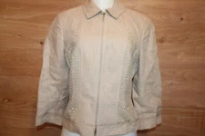 Carlisle Women Tan Beaded Linen Blend Jacket Size 4 