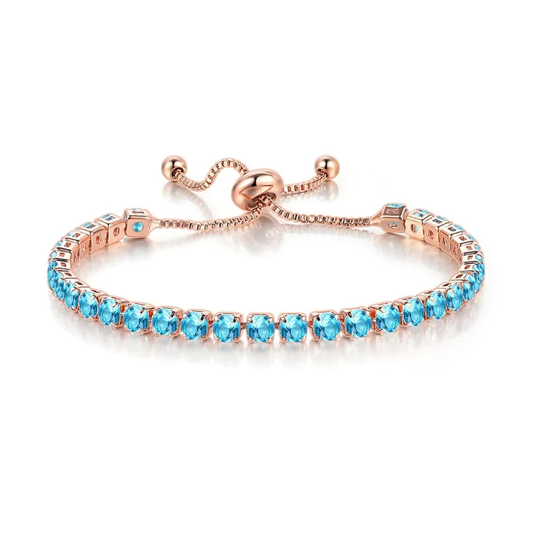 10k Rose Gold Plated 7cttw Blue Topaz & CZ Adjustable Tennis Bracelet